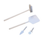 Set of kitchen utensils including a spatula, turner, and scraper on a white background