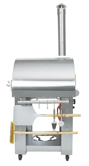 Stainless steel barbecue smoker on a white background