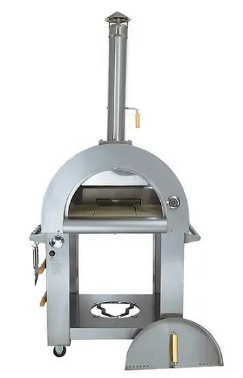 Outdoor pizza oven with chimney on a white background