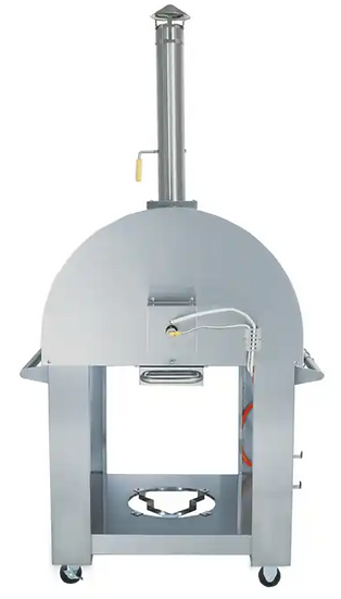 Dome-shaped outdoor pizza oven on a white background