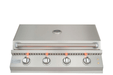 Stainless steel grill with visible burners on a white background