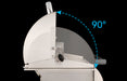 White pizza oven with a 90-degree angle indicator on a black background