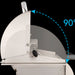 White pizza oven with a 90-degree angle indicator on a black background