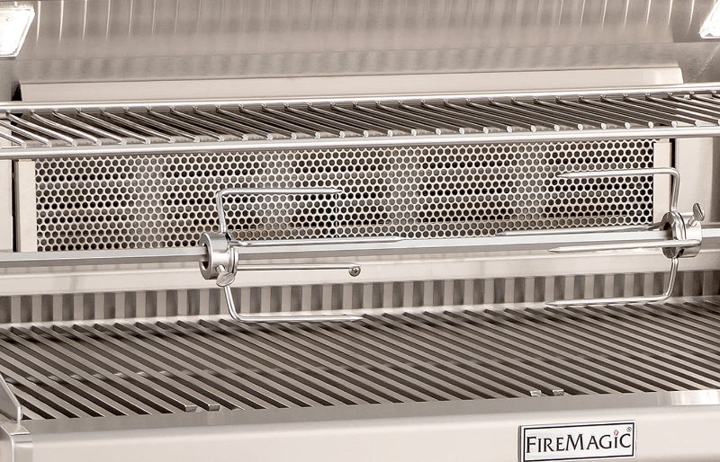 Stainless steel grill with honeycomb design and FireMagic branding