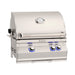 Stainless steel grill with 'Aurora' and 'FireMagic' branding on a white background
