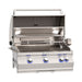 Stainless steel grill with visible brand name on a white background