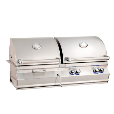 Stainless steel grill with digital display on a white background