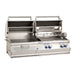 Stainless steel grill with multiple burners on a white background