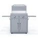 Stainless steel grill with two doors on a white background