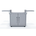 Gray outdoor kitchen cart with storage doors on a white background