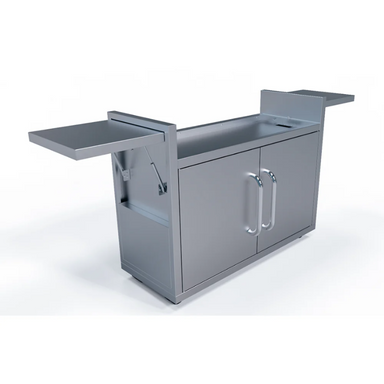 Gray outdoor kitchen island with sink and storage cabinets on a white background