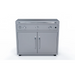 Gray outdoor grill with cabinets on a white background