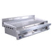 Stainless steel griddle on a white background
