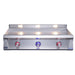 Stainless steel cooktop with three burners on a white background
