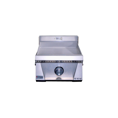 Stainless steel pro griddle on a white background