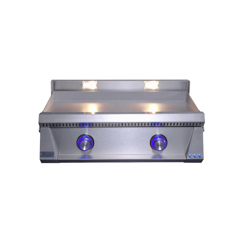 Le Griddle Pro Series 75Gas Griddle with blue off knobs