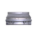 Stainless steel griddle on a white background