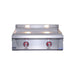 Stainless steel grill with two control knobs on a white background