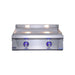 Stainless steel grill with two burners on a white background