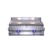 Stainless steel grill with two burners on a white background