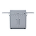 Stainless steel freestanding griddle on a white background