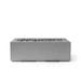 Rectangular concrete firepit with slate beachstones and charcoal concrete finish