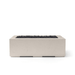 Rectangular concrete firepit with black lava stones and clay concrete finish