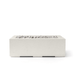 Rectangular concrete firepit with ivory beachstones and limestone concrete finish
