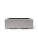 Rectangular concrete firepit with black lava rock and sandstone concrete finish